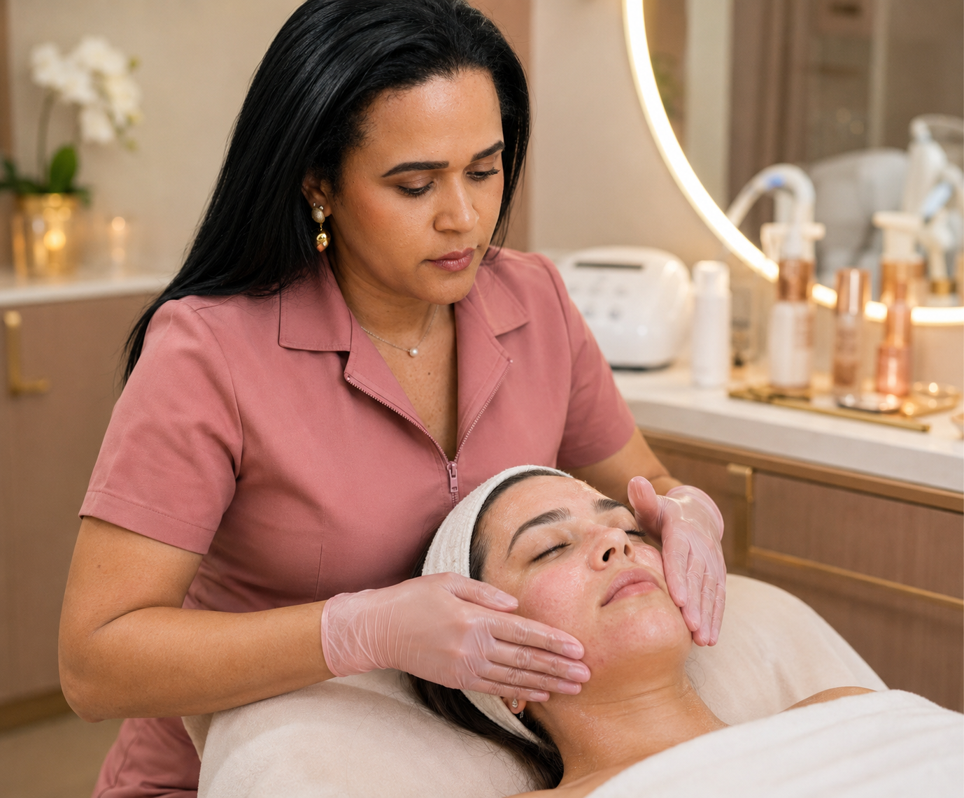 Adriana realizando limpeza de pele em cliente — Lowell MA Filhas da Promessa